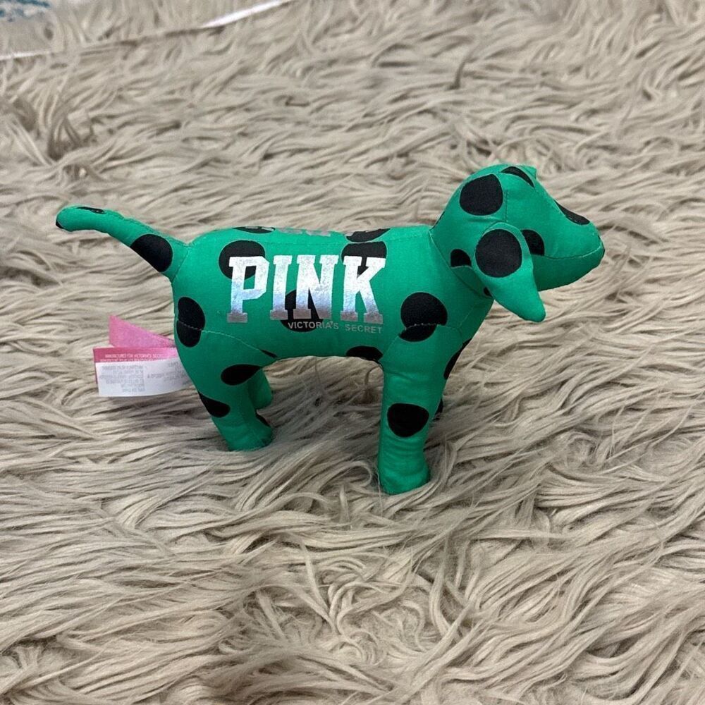 Victorias Secret PINK Mascot dog green with polka dots and Happy